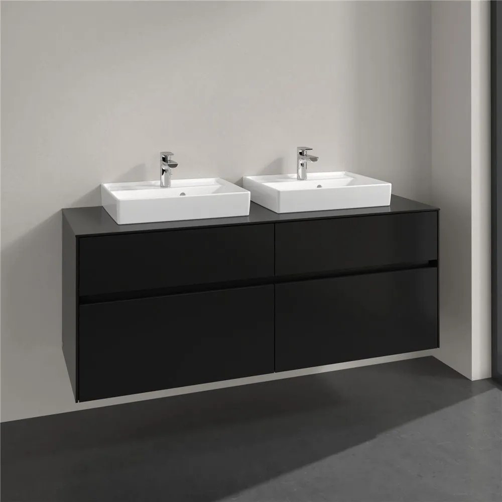 VILLEROY & BOCH Collaro závesná skrinka pod dve umývadlá na dosku, 4 zásuvky, 1400 x 500 x 548 mm, Black Matt Lacquer, C07600PD