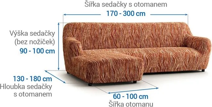 Bielastické poťahy UNIVERSO NOVÉ žíhané tehlové sedačka s otomanom vľavo (š. 170 - 300 cm)