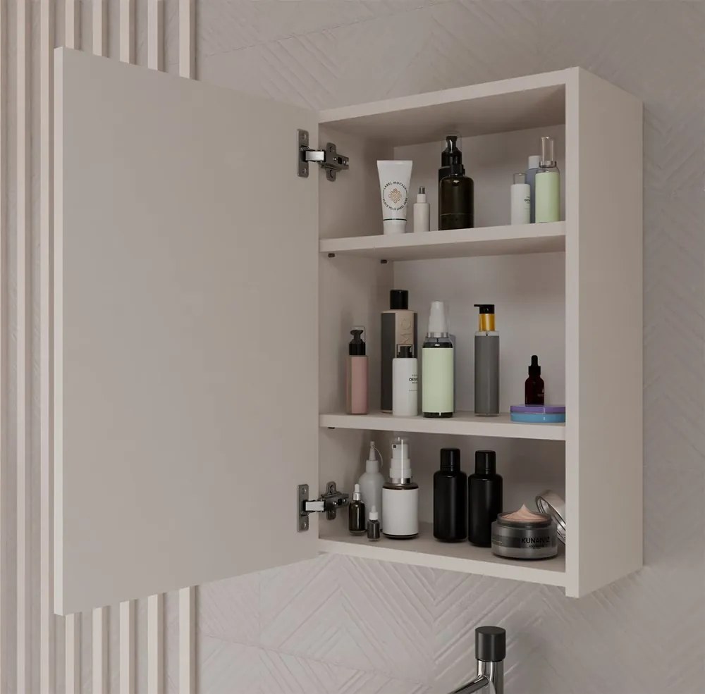 Závesná kúpeľňová skrinka so zrkadlom POLA 1DL kašmírová