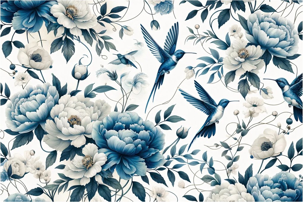 Obraz - Kolibríky s kvetmi (90x60 cm)