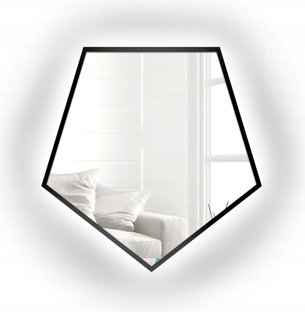 Zrkadlo geometrického tvaru Penta v čiernom ráme Mdf s Led diódami 170X162