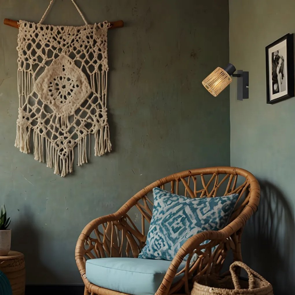 Toolight Toolight, nástenné svietidlo 1xE27, APP1823-1W, čierna-prírodná hnedá, OSW-09315