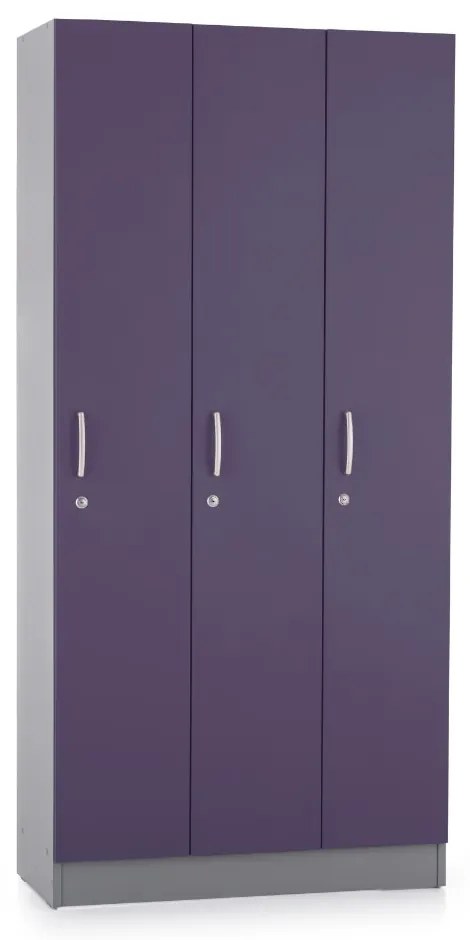 Drevená šatníková skrinka Visio LUX - 3 oddiely, 90 x 42 x 190 cm, fialová