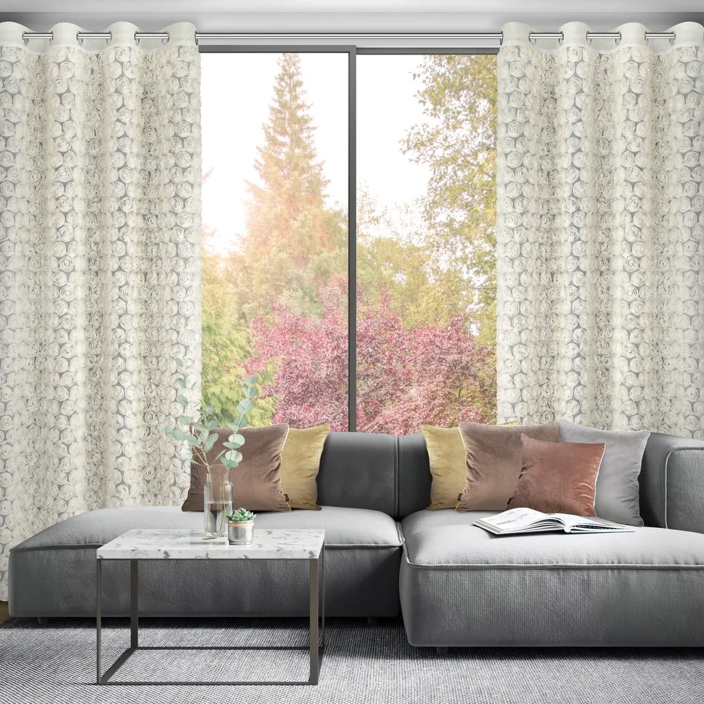 ZÁVES NA KRÚŽKOCH EVA MINGE ROSES1 140X250 CM KRÉMOVÁ