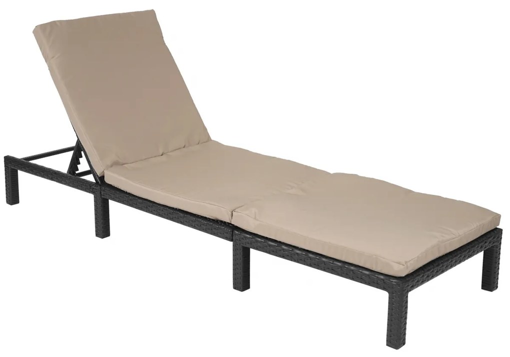 Záhradné lehátko HWC-A51 - polyratan, krémové vankúše basic 5cm - antracit