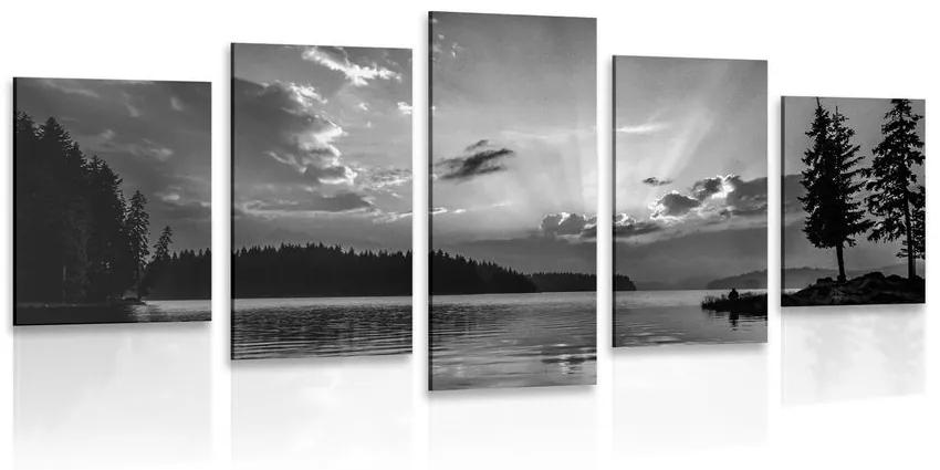 5-dielny obraz odraz horského jazera v čiernobielom prevedení Varianta: 200x100