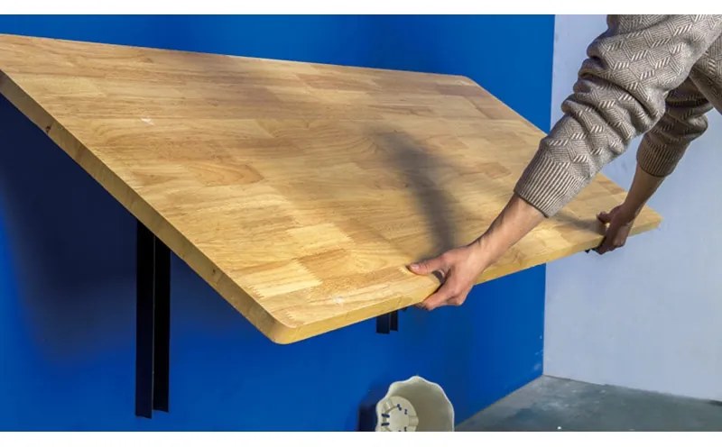 Sklápací dielenský stôl na stenu, buková škárovka, 1200 x 580 mm