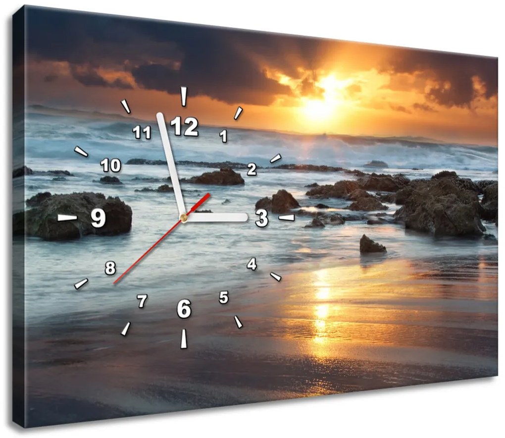 Gario Obraz s hodinami Západ slnka nad oceánom Rozmery: 100 x 40 cm