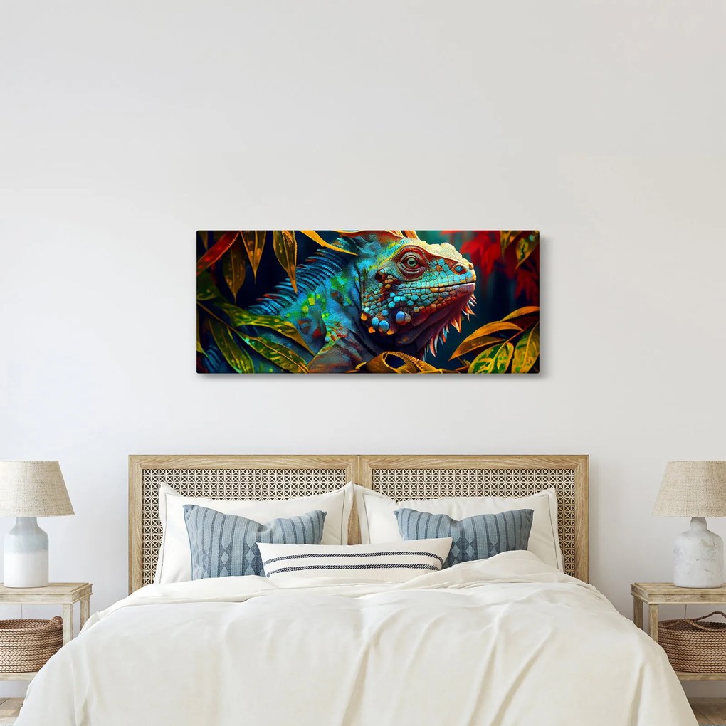 Obraz - Farebný leguán (120x50 cm)