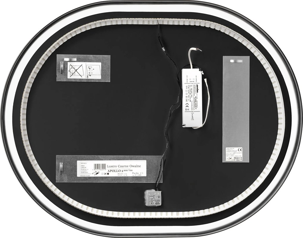 Comad Závesné zrkadlo s LED osvetlením Apollo 2 Black 90x70 cm s pohybovým senzorom, čierna