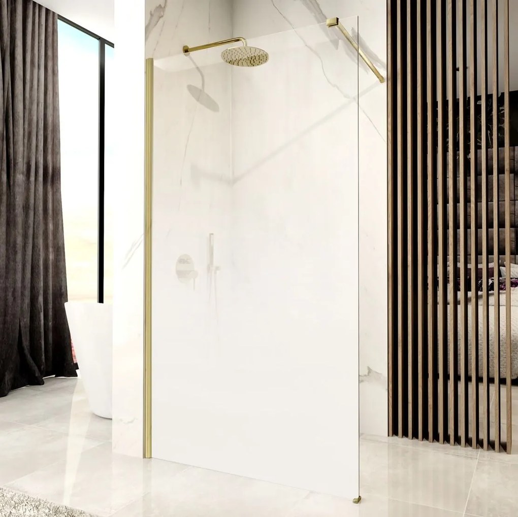 Rea Aero Ombre, sprchová zástena Walk-In 120x195 cm, 8mm číre sklo s bielym vzorom, zlatý matný profil, REA-K2466