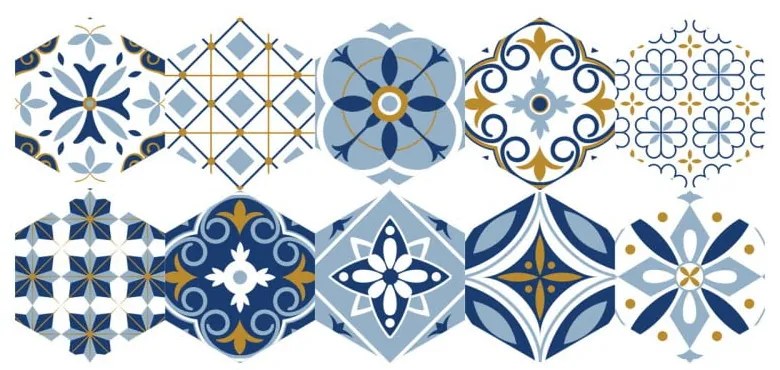 Súprava 10 samolepiek na podlahu Ambiance Hexagons Jelilna, 20 × 18 cm