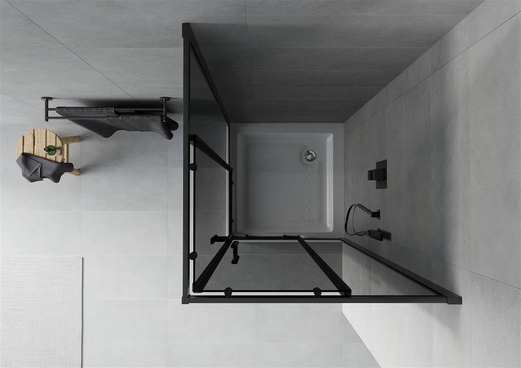 Mexen Rio, štvorcový sprchovací kút 80(dvere)x80(dvere)x190 cm, 5mm šedé sklo, čierny profil + biela sprchová vanička RIO, 860-080-080-70-40-4510