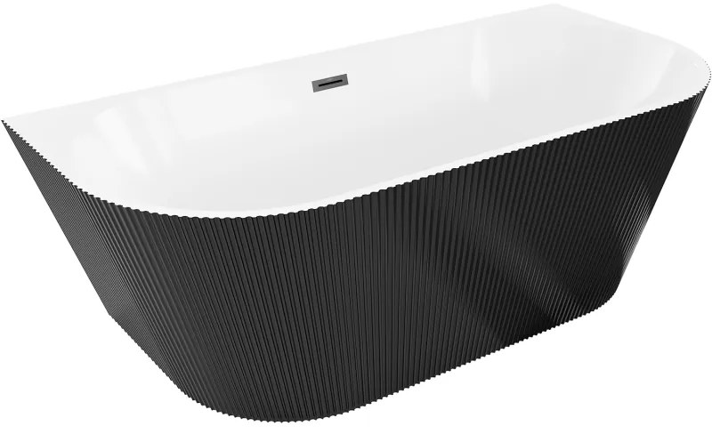 Mexen Oris, voľne stojaca ryhovaná vaňa 150 x 75 cm, biela-čierna, čierny matný prepad, 52871507575-70