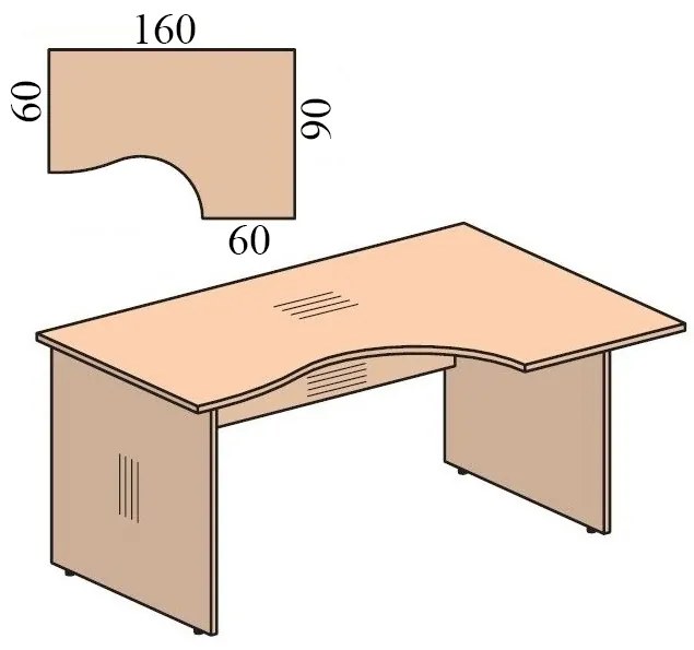 Ergonomický stôl Impress 160 x 90 cm, pravý, tmavý orech