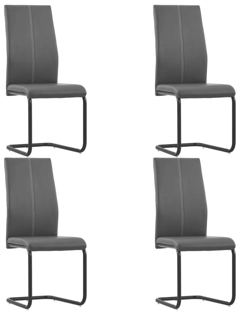 Jedálenské stoličky, perová kostra 4 ks, sivé, umelá koža