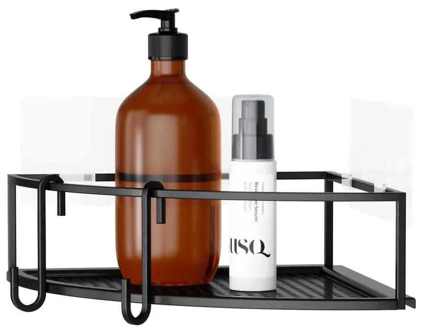 Čierne rohové samodržiace oceľové kúpeľňové poličky 2 ks Cubiko – Umbra