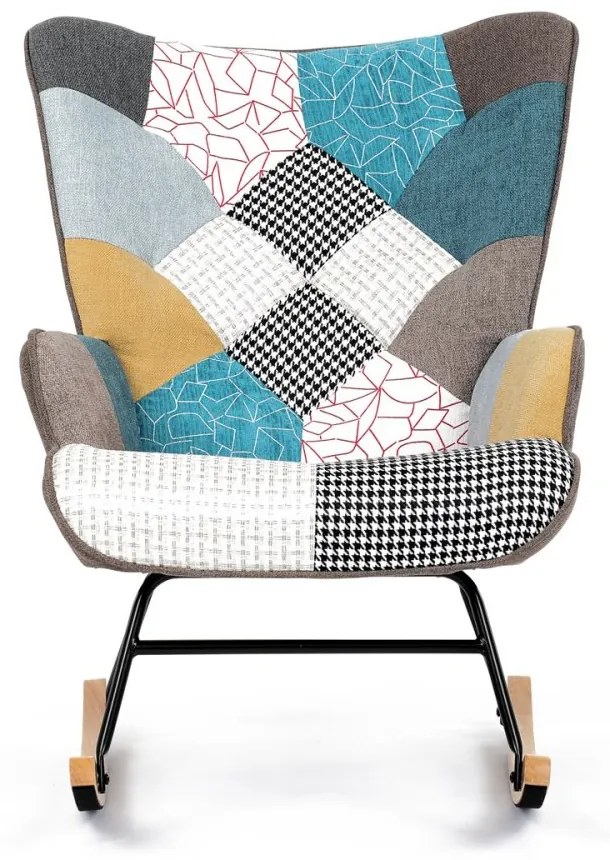 Hojdacie kreslo FABIAN — kov, masív, látka, patchwork