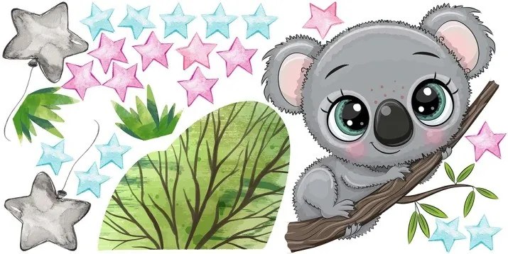 Nálepka na stenu pre deti roztomilá koala vo hviezdach 150 x 300 cm