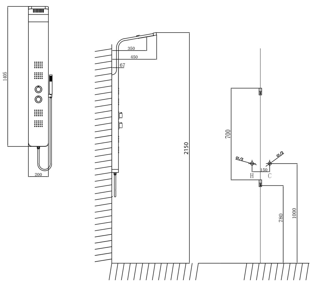 Sapho, PRESTIGE sprchový panel s termostat. batériou 200x1400 mm, nerez, WN337