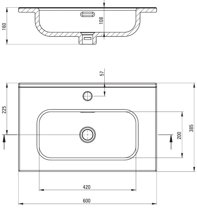 Deante Tubo, keramické umývadlo na zapustenie 600x385x160 mm, biela lesklá, DEA-CTU_6U6M