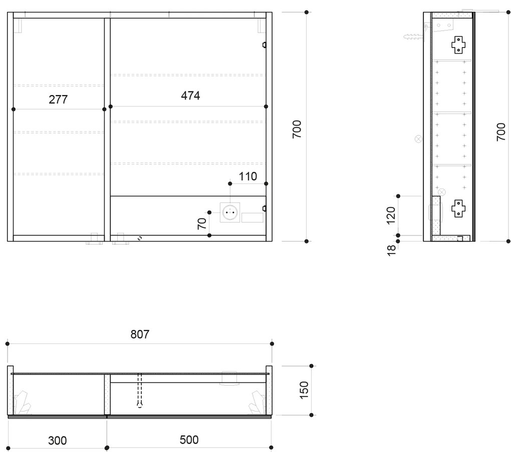 Sapho Sapho, LINEX galérka s LED osvetlením, 80x70x15cm, biela, LX080-0030