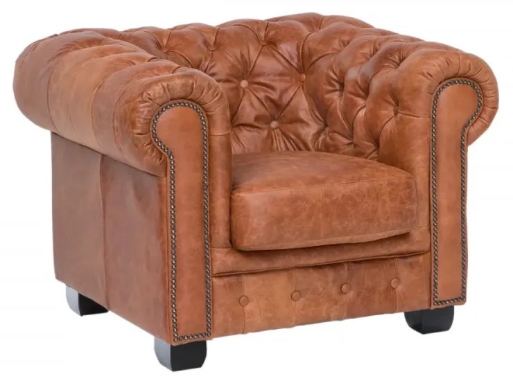 furniture-nabytek.cz - Křeslo Chesterfield z pravé kůže vintage světle hnědá
