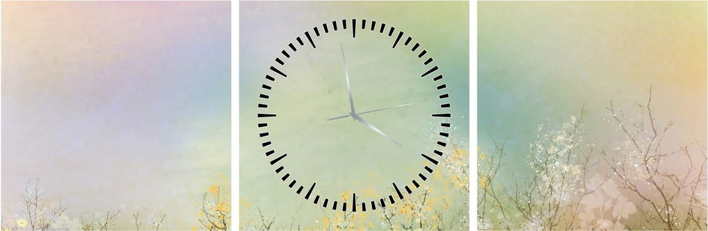 Obraz - Maľovaná lúka 2 (s hodinami) (90x30 cm)