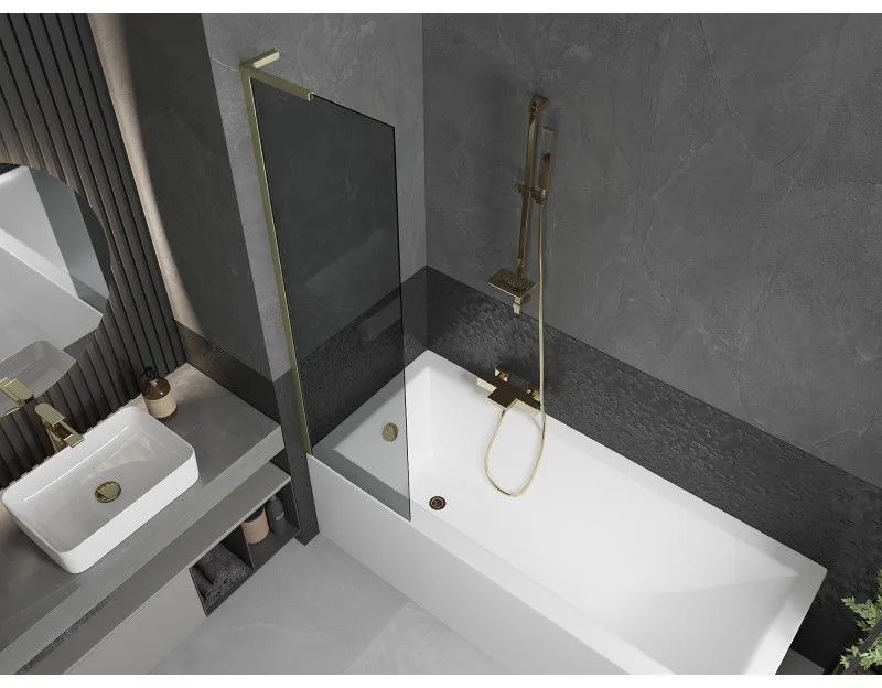 Mexen Next L, 1-krídlová vaňová zástena 50 x 150 cm, 6mm šedé sklo, zlatý matný profil, 895-050-000-03-40-55