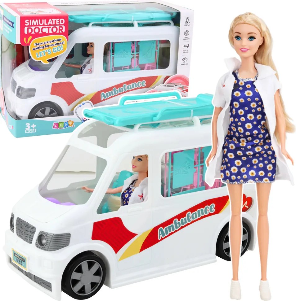 LEAN Toys Mobilná nemocnica sanitka s nosidlami 2v1 bábika lekár príslušenstvo