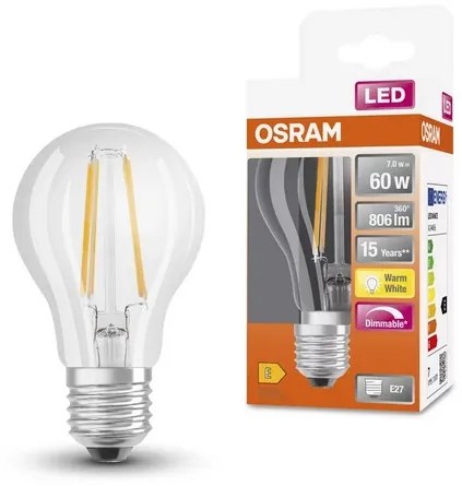 OSRAM LED stmievateľná filamentová žiarovka RETROFOT Classic A, 8,5 W, A60, 2700K, teplá biela