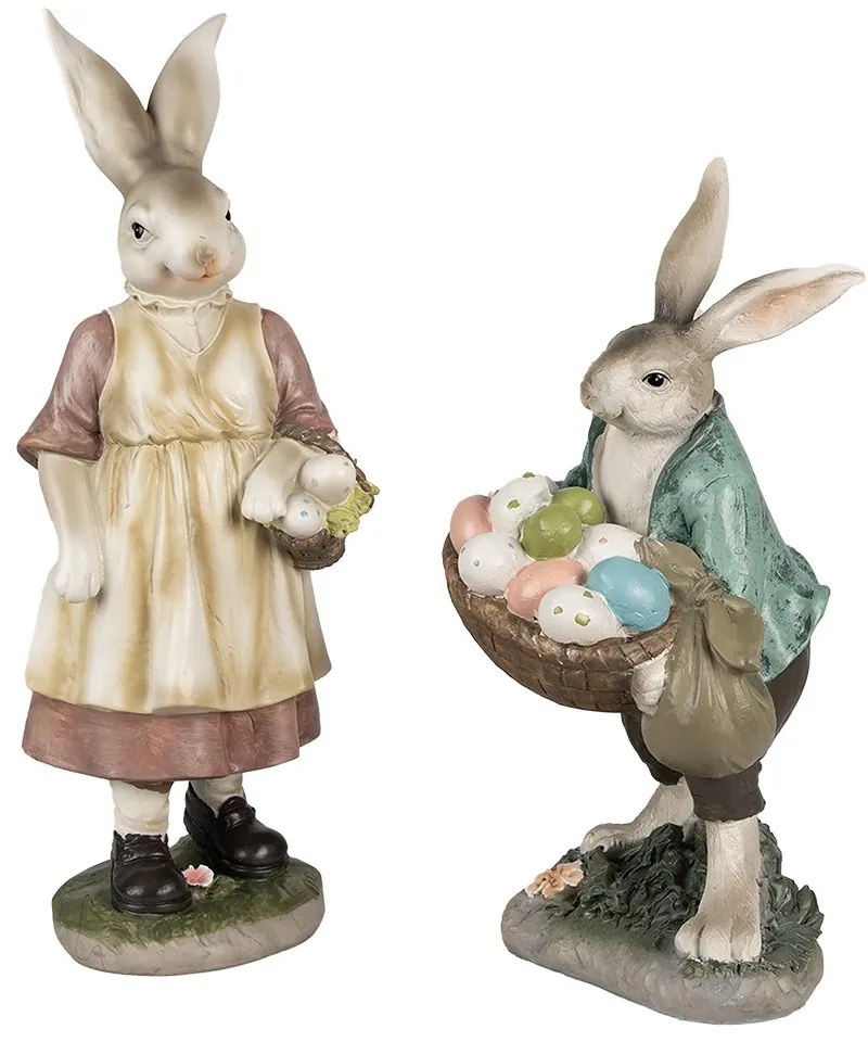 Dekorácia zajačik v zelenom kabáte s košom vajíčkom - 18*16*32 cm