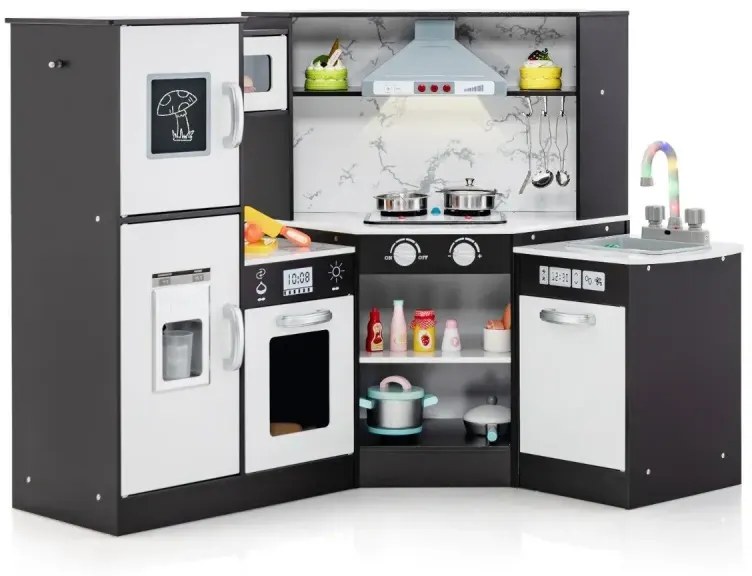 Drevená rohová detská kuchynka so svetlom a zvukom a doskou a príslušenstvom Detská kuchynka na hranie Drevená kuchynka na kávu