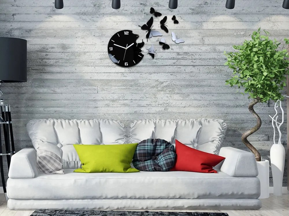 Moderné nástenné hodiny BUTTERFLIE 3D BLACK