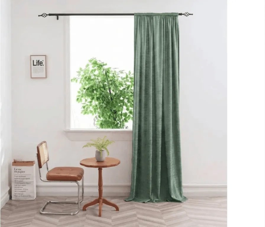 Zatemňovací záves LOOM VELVET 140x250 cm, zelený Zavesenie: Riasiaca páska