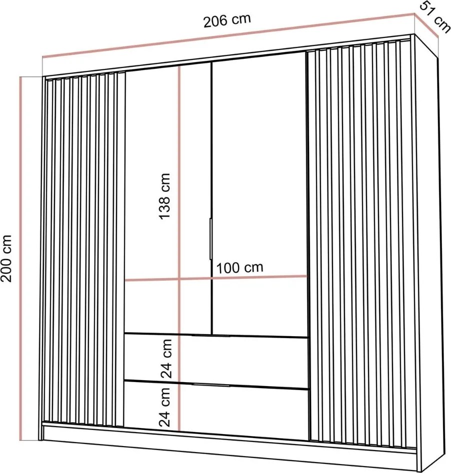 ŠATNÍKOVÁ SKRIŇA LETIZIA III S LAMELAMI KAŠMÍR 206 cm