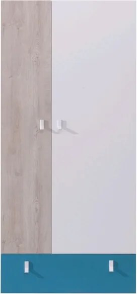 Šatníková skriňa Planet, dub/biela/modrá