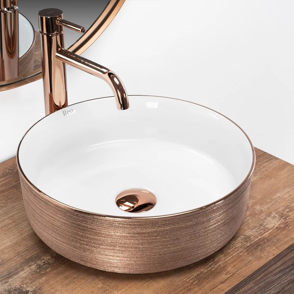 Keramické umyvadlo REA SAMI rose gold kartáčované