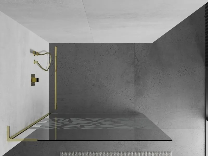Mexen Kioto L, sprchová zástena Walk-In 70 x 200 cm, 8mm číre sklo biely vzor, zlatý lesklý profil,800-070-103-50-78