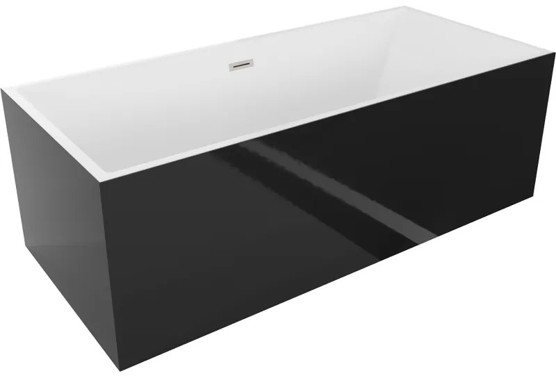 Mexen Vigo, voľne stojaca vaňa 178,5 x 80 cm, biela-čierna, brúsená oceľ prepad, 51251788075-97
