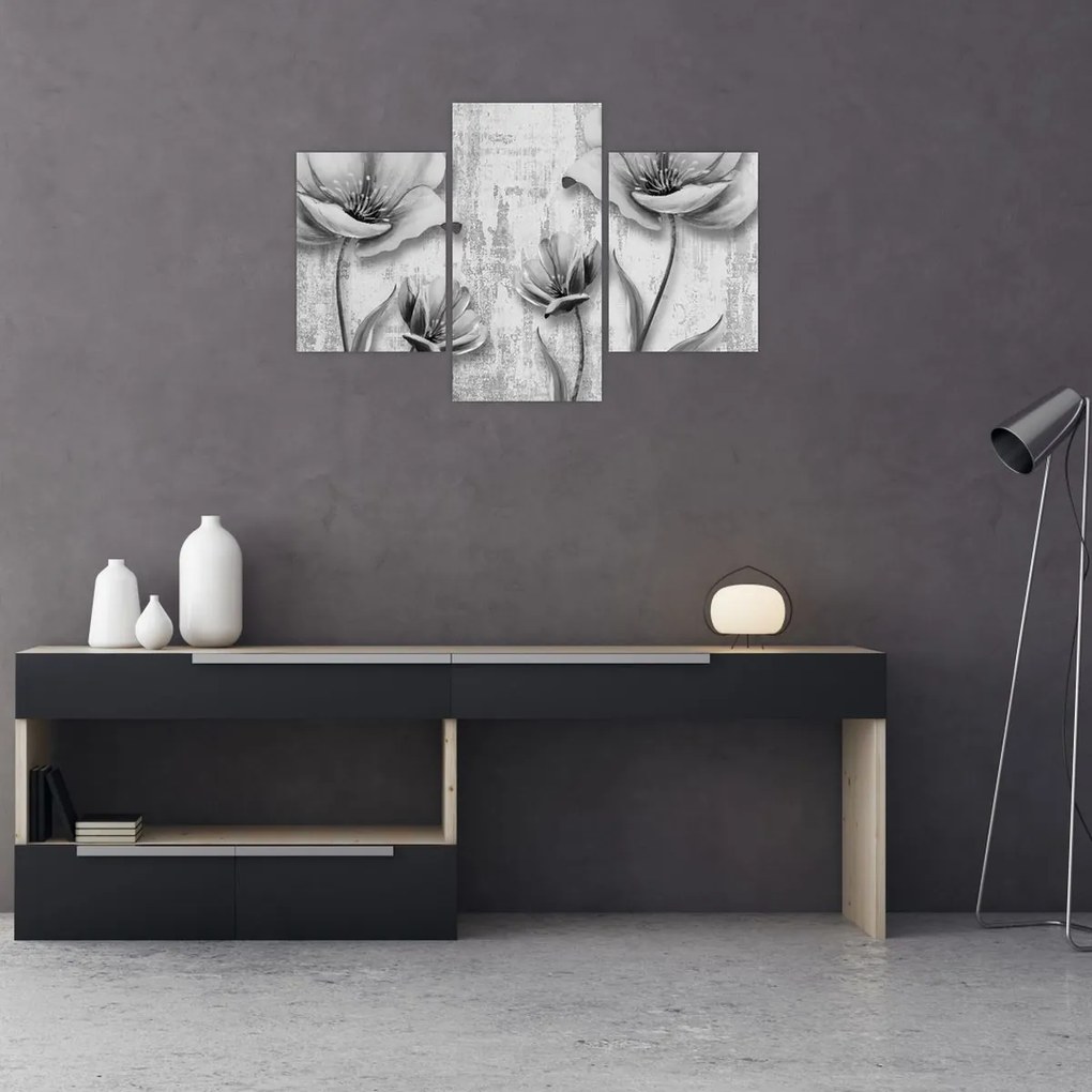 Obraz - Čiernobiele kvety na pozadí (90x60 cm)