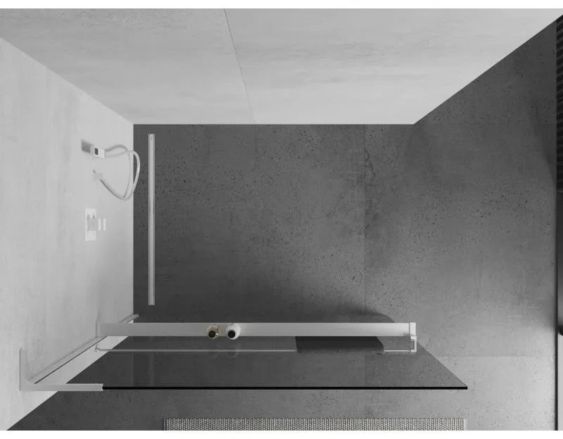 Mexen Kioto+ L, sprchová zástena Walk-In s poličkou a vešiakom 75 x 200 cm, 8mm číre sklo, biely profil, 800-075-123-20-00