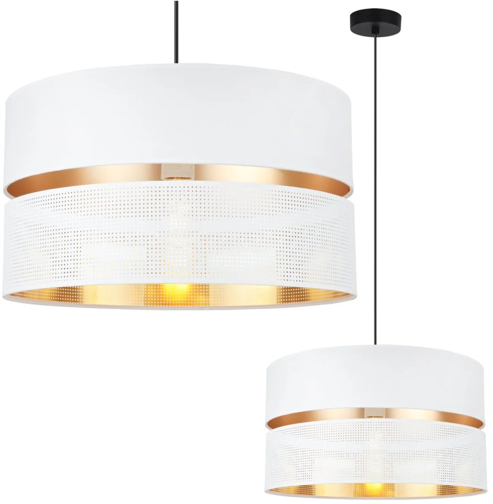 Závesné svietidlo Asti, 1x PVC/biele textilné tienidlo, (fi 40cm), g, b