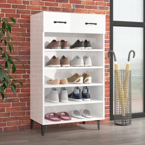 vidaXL Botník lesklý biely 60x35x105 cm spracované drevo-