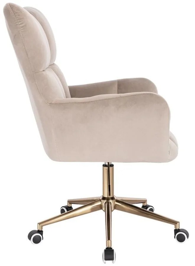 LuxuryForm DESIGN Otočné kreslo AURORA VELUR na zlatej podstave s kolieskami - latte