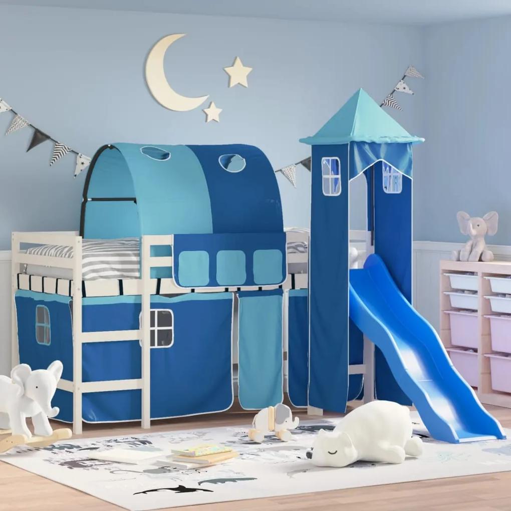 Detská vyvýšená posteľ veža modrá 90x200 cm masívna borovica 3207103