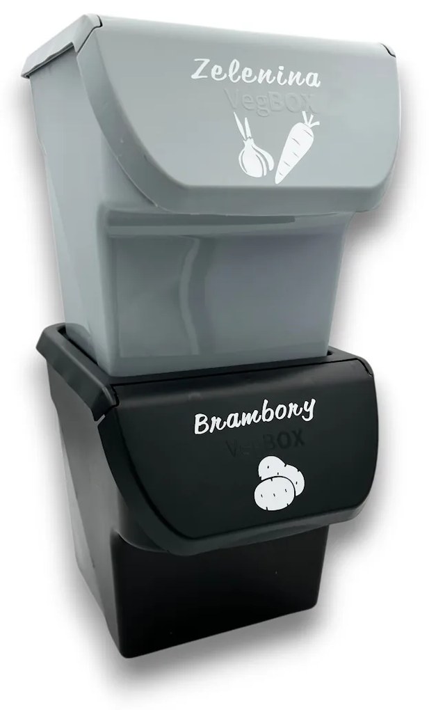VILDE Sada 2ks úložných boxov VEGBOX na zemiaky a zeleninu s vetraním, VEGBOX antracit+sivý (14l )