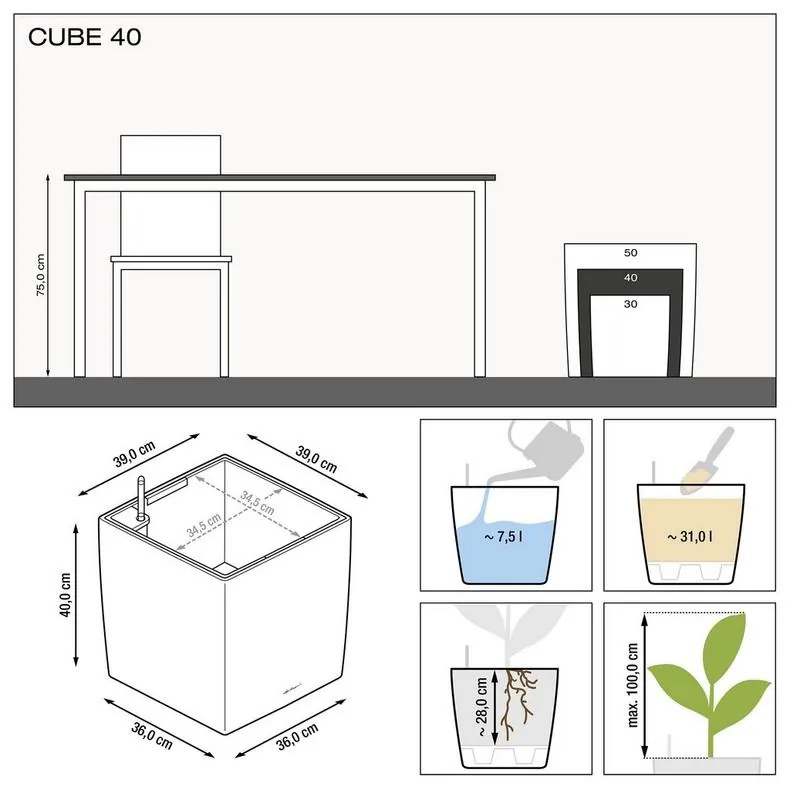 Lechuza Cube Premium All inclusive set anthracite metallic 30x30x30 cm