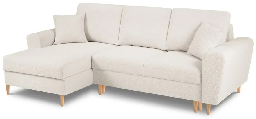 Béžová rozkladacia/s úložným priestorom rohová pohovka z textílie buklé (ľavý roh/s leňoškou) Kyoto – Cosmopolitan Design