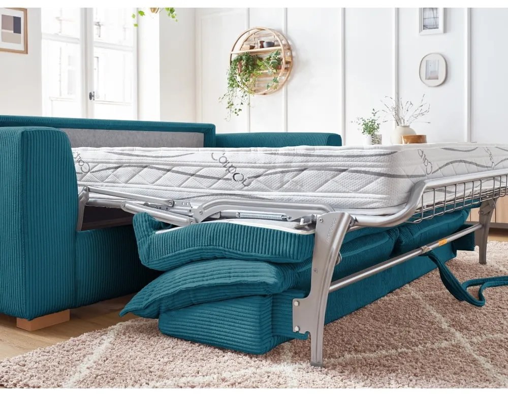 Modrá menčestrová rozkladacia pohovka 225 cm Augustin – Bobochic Paris